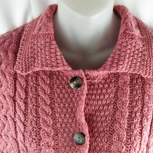 John Molloy Hand knit Wool Fisherman Cardigan Sweater Donegal Ireland PINK L - Picture 2 of 8